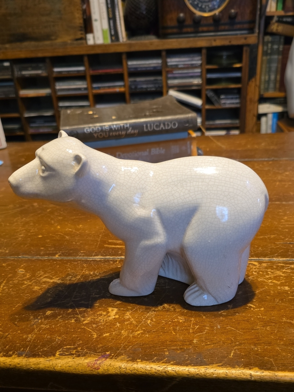 Vintage Pereiras Portugal Ceramic Polar Bear Figurine Mid-Century Crackle Glaze